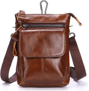 Mens Fanny Pack Waist pack Genuine Leather Crossbody Bag Travel Sport Outdoors Bag for Men, Women (light coffee)
