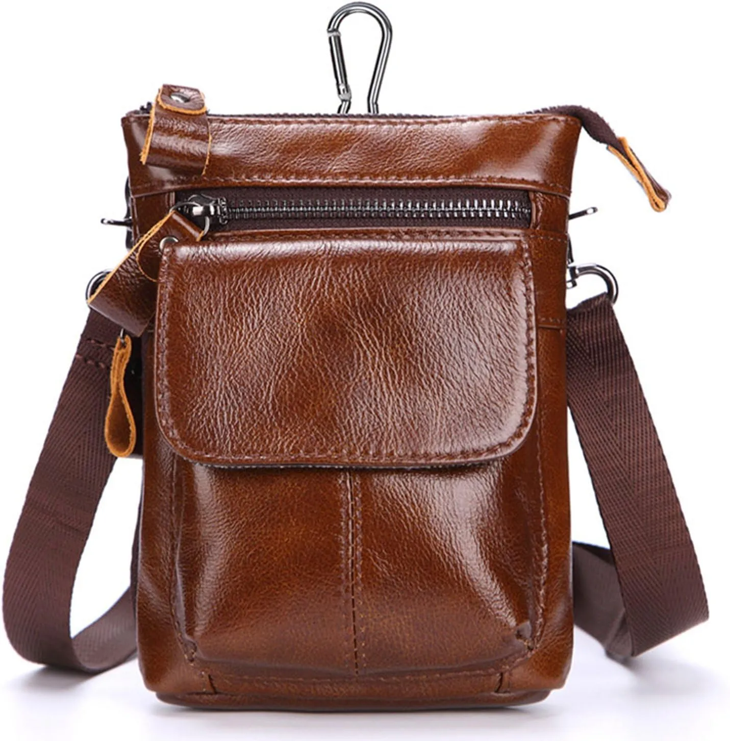 Mens Fanny Pack Waist pack Genuine Leather Crossbody Bag Travel Sport Outdoors Bag for Men, Women (light coffee)