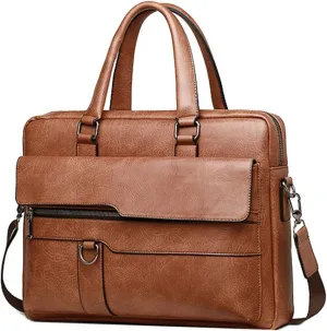 Men's Leather Briefcase Business Laptop Bag Waterproof Travel Satchel Bag Messenger Bag for Men (Light Brown)