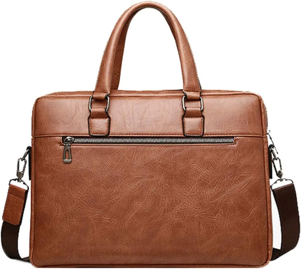 Men's Leather Briefcase Business Laptop Bag Waterproof Travel Satchel Bag Messenger Bag for Men (Light Brown)