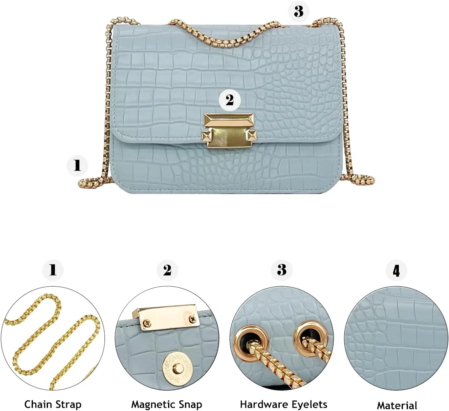 Mini Crocodile Pattern Shoulder Bags for Women with Chain Strap,Small Purses for Women with Flap Closure