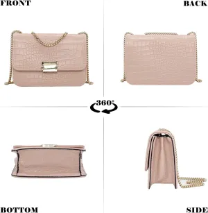 Mini Crocodile Pattern Shoulder Bags for Women with Chain Strap,Small Purses for Women with Flap Closure