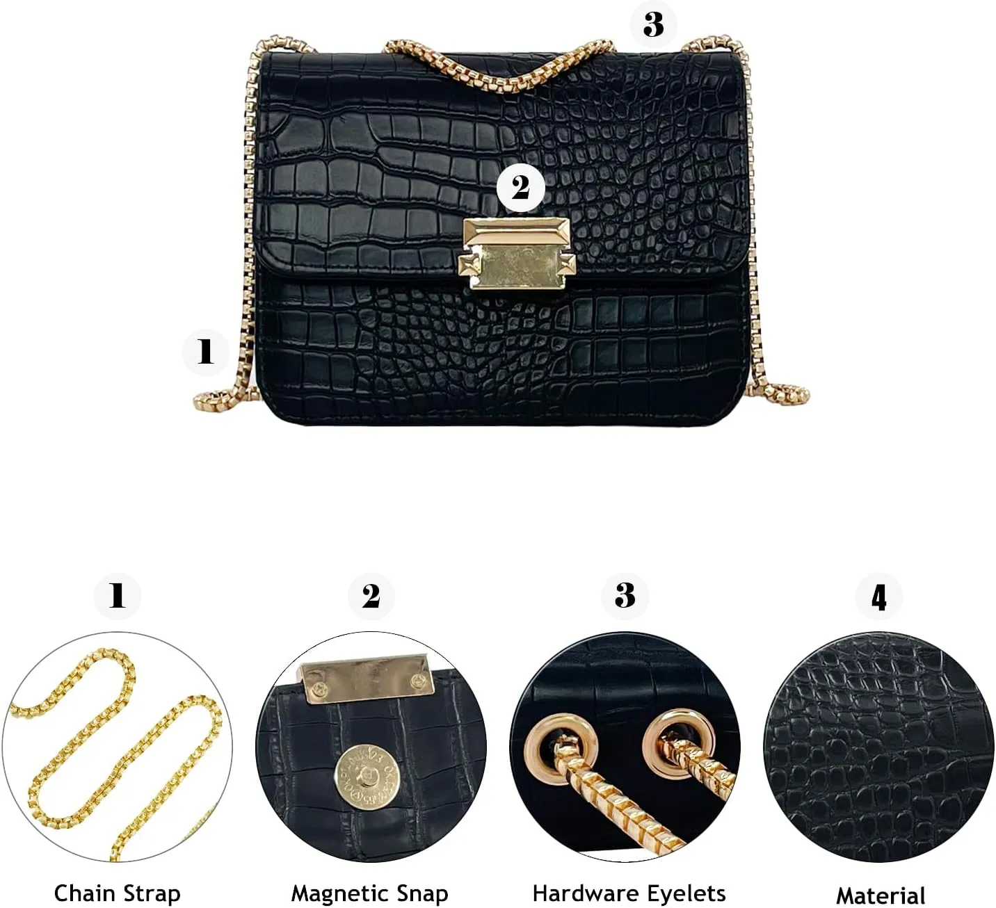 Mini Crocodile Pattern Shoulder Bags for Women with Chain Strap,Small Purses for Women with Flap Closure