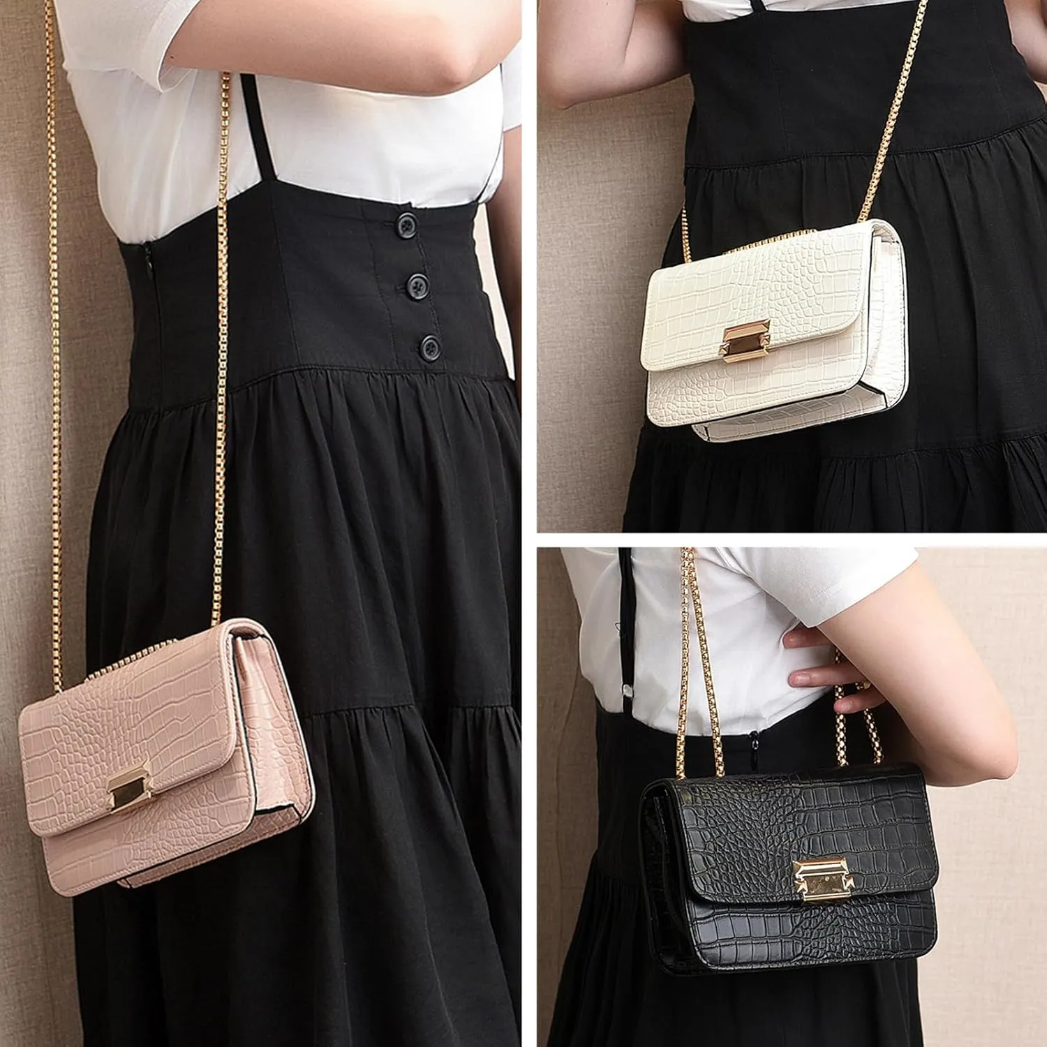 Mini Crocodile Pattern Shoulder Bags for Women with Chain Strap,Small Purses for Women with Flap Closure