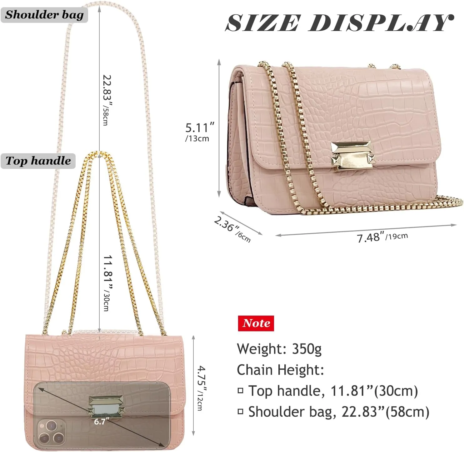Mini Crocodile Pattern Shoulder Bags for Women with Chain Strap,Small Purses for Women with Flap Closure