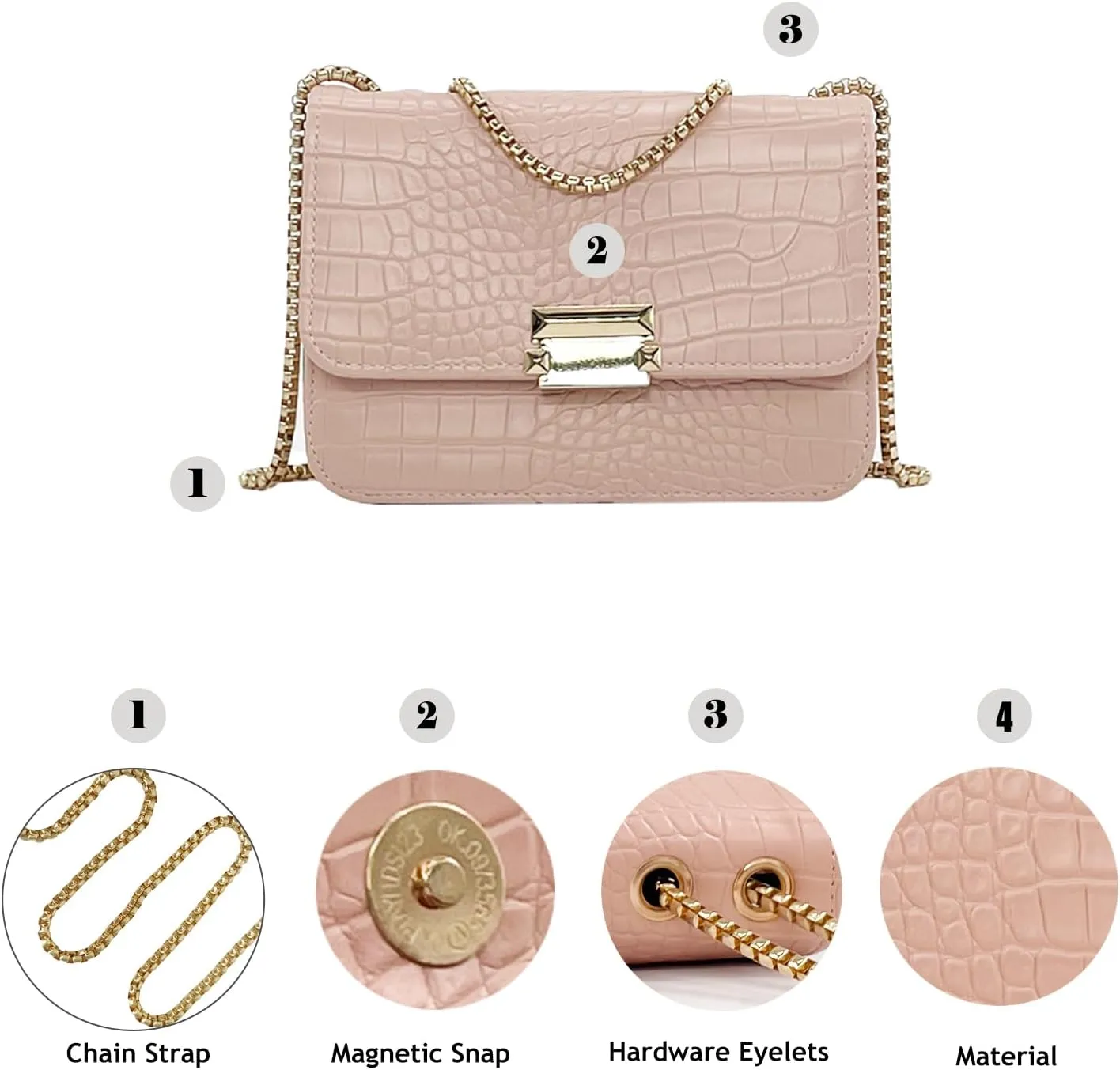 Mini Crocodile Pattern Shoulder Bags for Women with Chain Strap,Small Purses for Women with Flap Closure