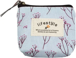 Mini Makeup Bag for Purse, Countryside Flower Floral Cosmetic Makeup Bag Canvas Cute Cosmetic Bag Cases Small Zipper Pouch Coin Purse Travel Essentials Items Women Aesthetic Stuff,Light Blue
