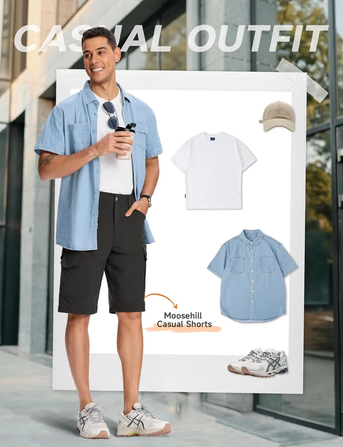 Moosehill Mens-Cargo-Hiking-Shorts Lightweight Water Resistant Quick Dry Relaxed Fit Big & Tall Stretch Waist with 8 Pockets