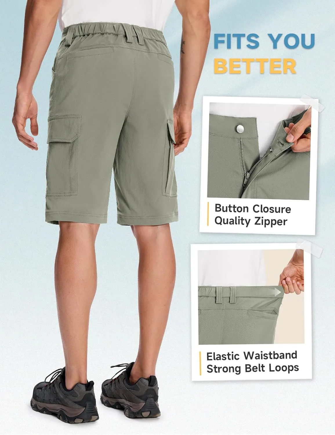 Moosehill Mens-Cargo-Hiking-Shorts Lightweight Water Resistant Quick Dry Relaxed Fit Big & Tall Stretch Waist with 8 Pockets