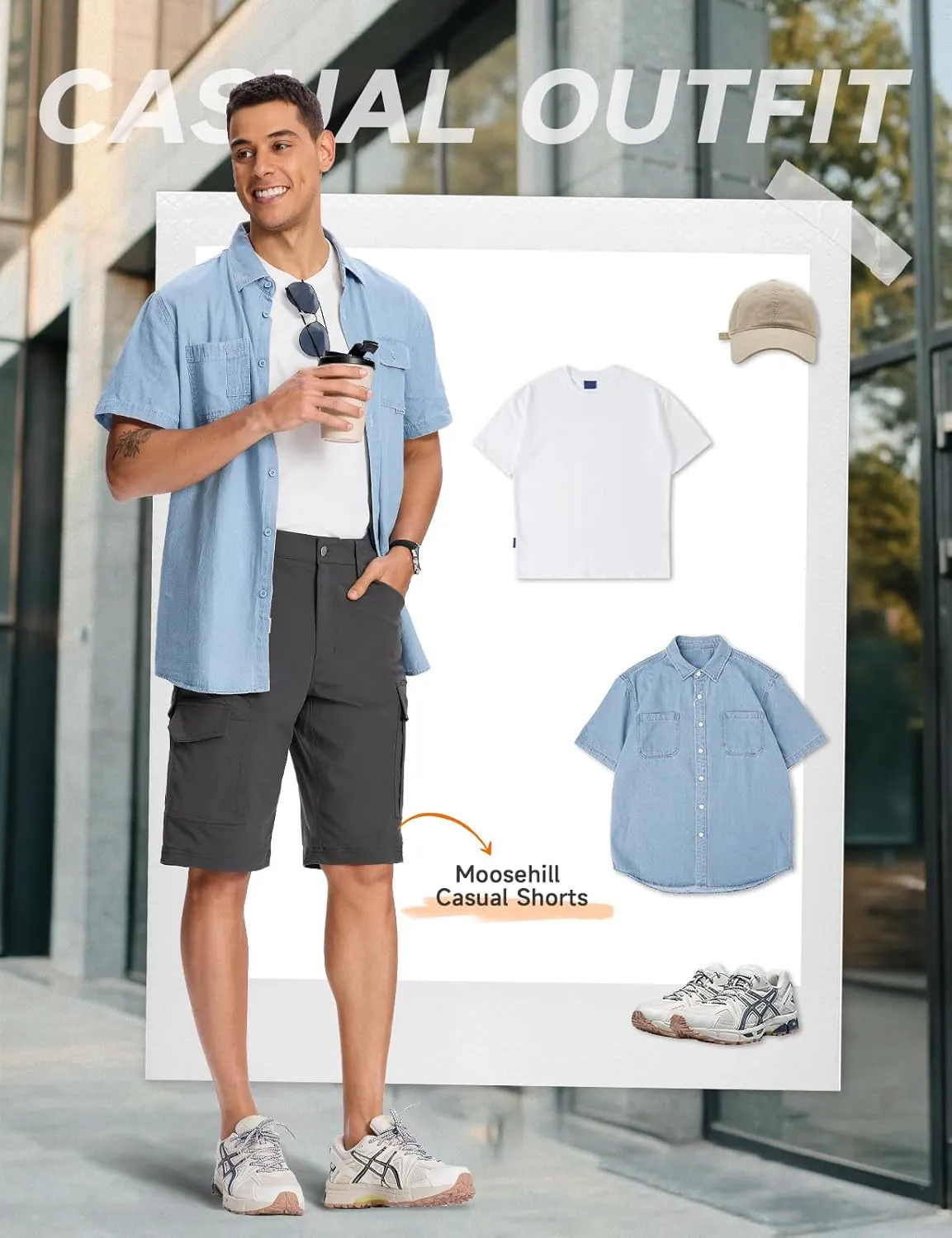 Moosehill Mens-Cargo-Hiking-Shorts Lightweight Water Resistant Quick Dry Relaxed Fit Big & Tall Stretch Waist with 8 Pockets