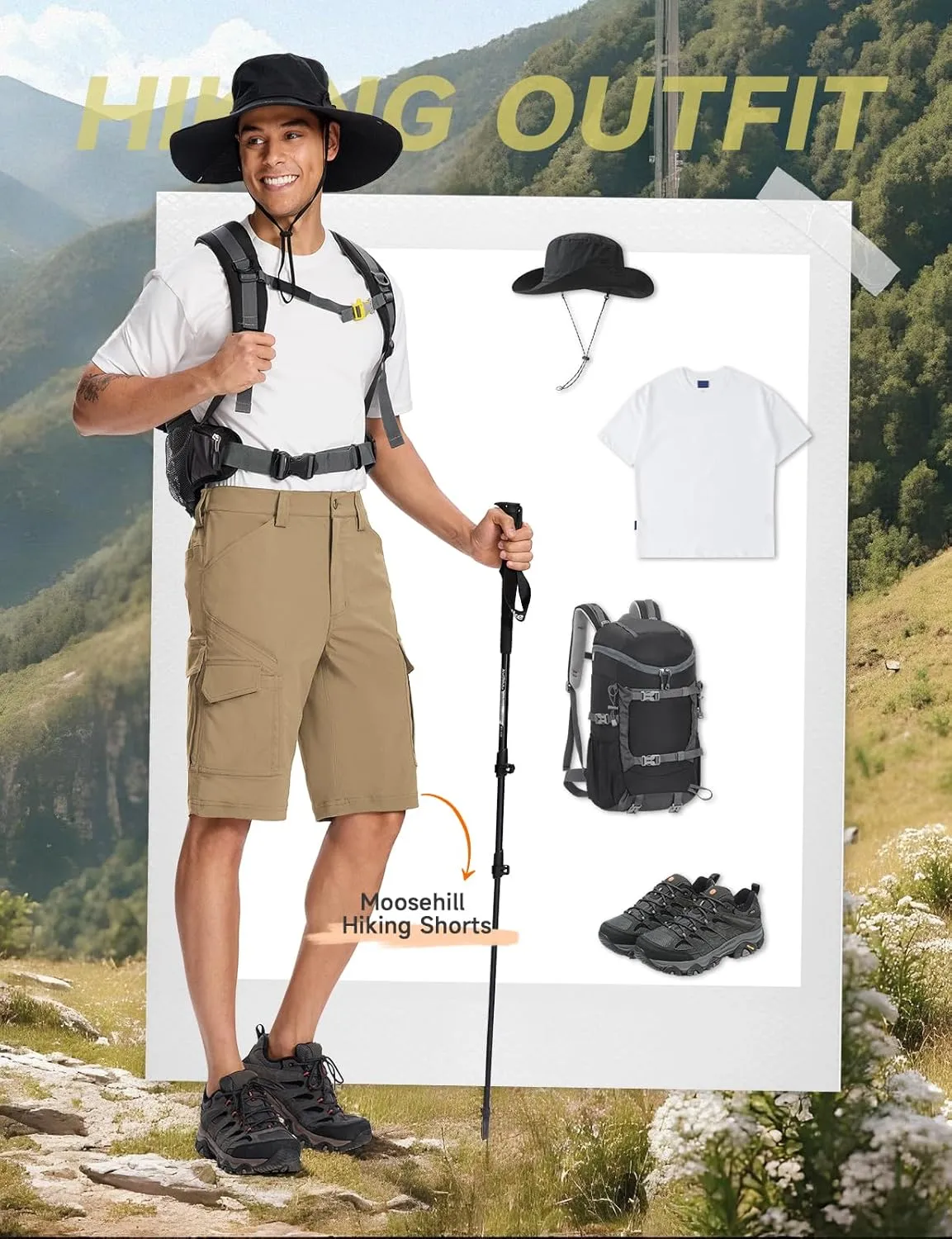 Moosehill Mens-Cargo-Hiking-Shorts Lightweight Water Resistant Quick Dry Relaxed Fit Big & Tall Stretch Waist with 8 Pockets
