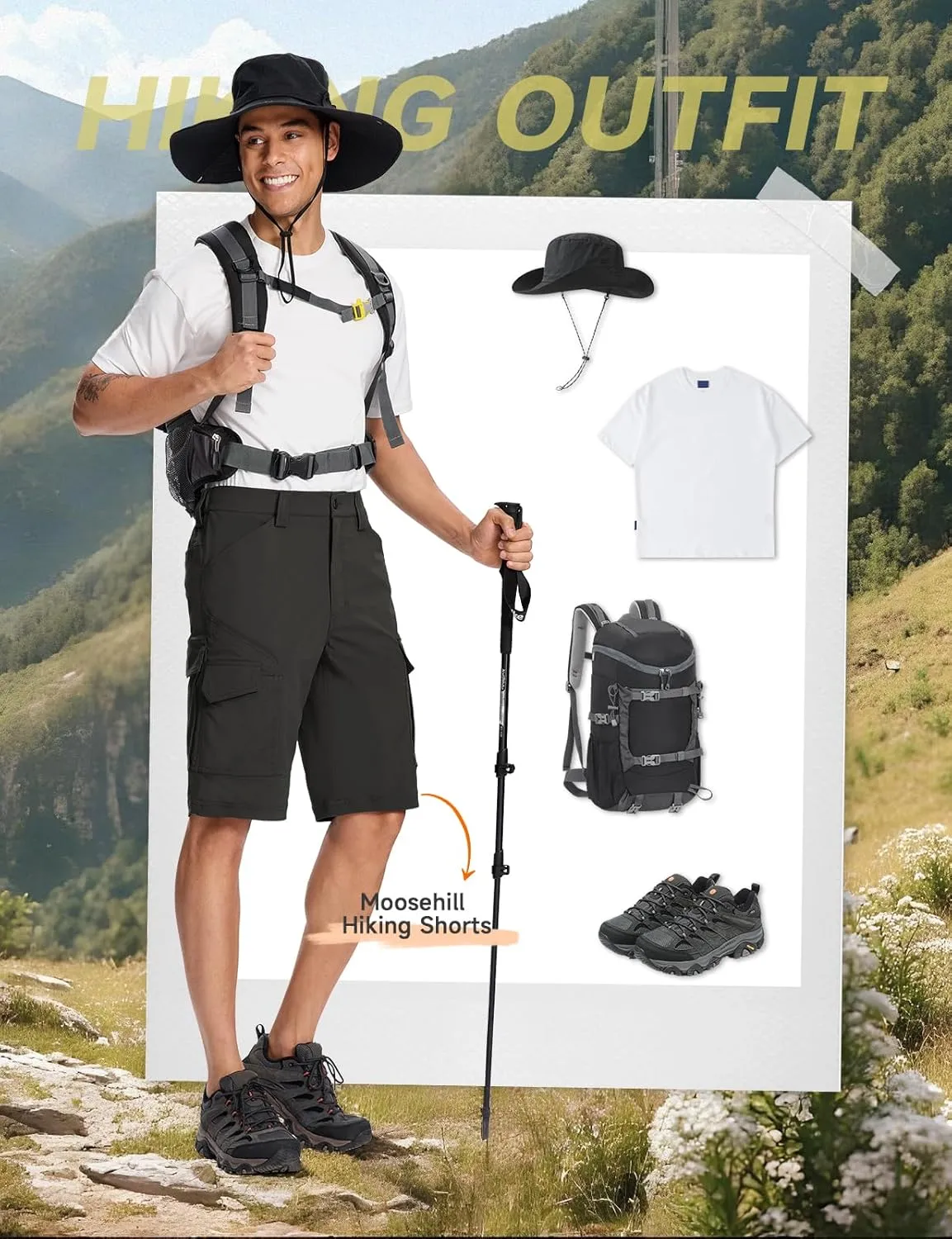 Moosehill Mens-Cargo-Hiking-Shorts Lightweight Water Resistant Quick Dry Relaxed Fit Big & Tall Stretch Waist with 8 Pockets