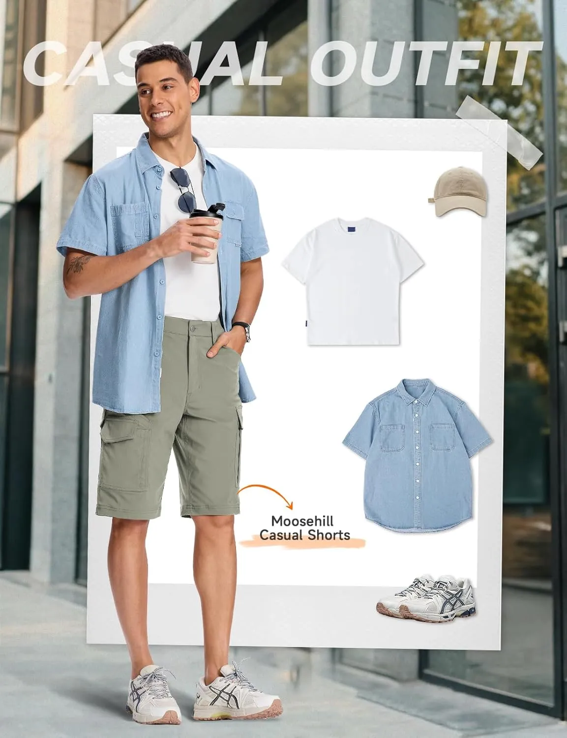 Moosehill Mens-Cargo-Hiking-Shorts Lightweight Water Resistant Quick Dry Relaxed Fit Big & Tall Stretch Waist with 8 Pockets
