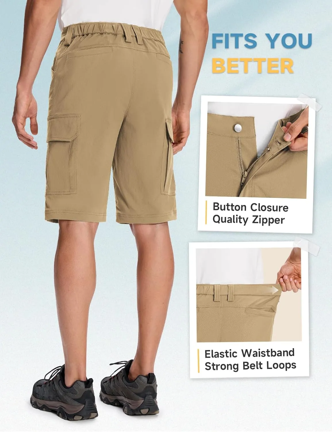 Moosehill Mens-Cargo-Hiking-Shorts Lightweight Water Resistant Quick Dry Relaxed Fit Big & Tall Stretch Waist with 8 Pockets