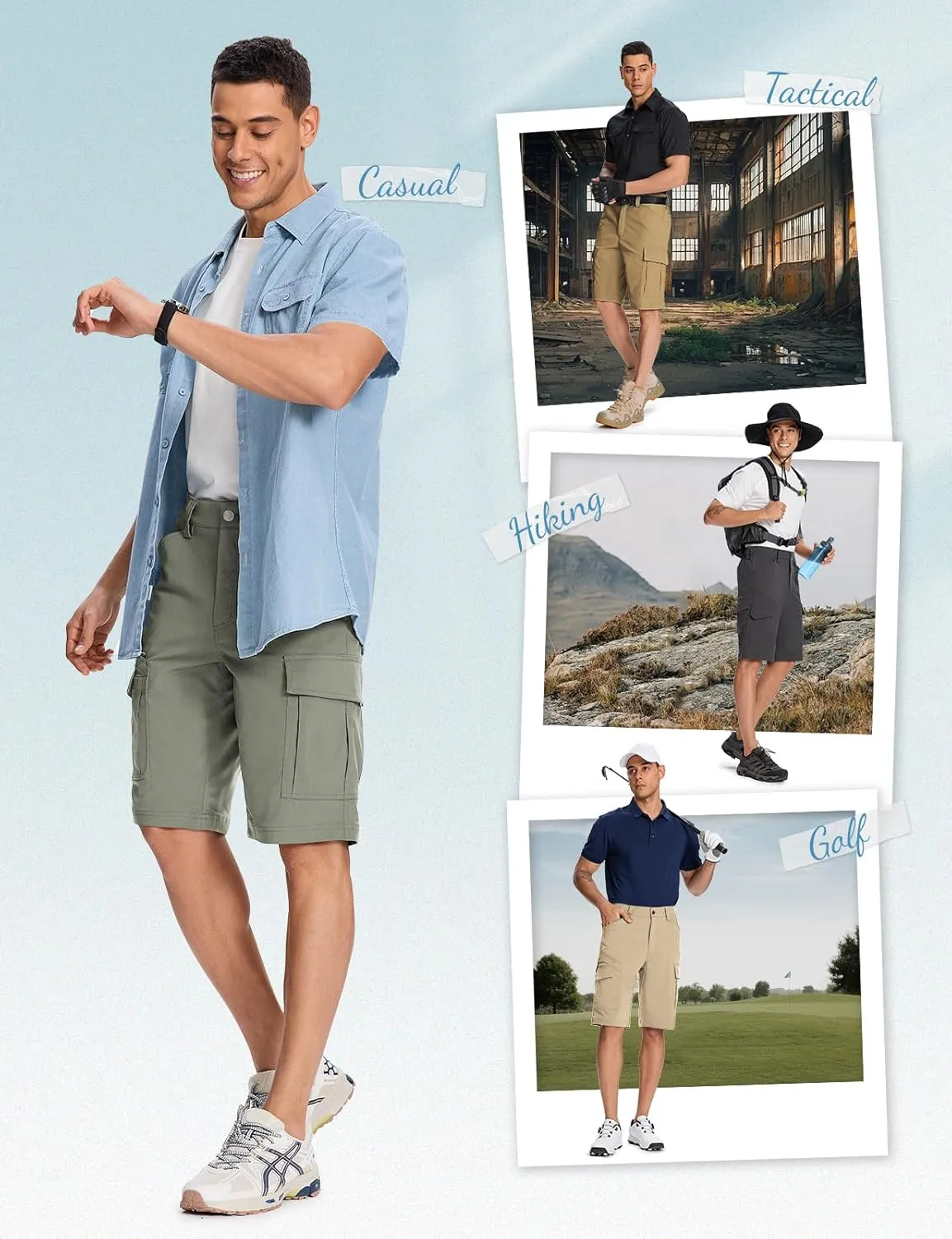 Moosehill Mens-Cargo-Hiking-Shorts Lightweight Water Resistant Quick Dry Relaxed Fit Big & Tall Stretch Waist with 8 Pockets