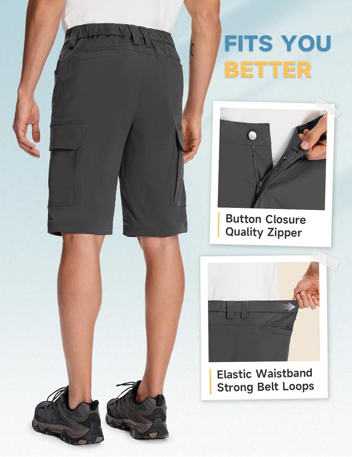 Moosehill Mens-Cargo-Hiking-Shorts Lightweight Water Resistant Quick Dry Relaxed Fit Big & Tall Stretch Waist with 8 Pockets