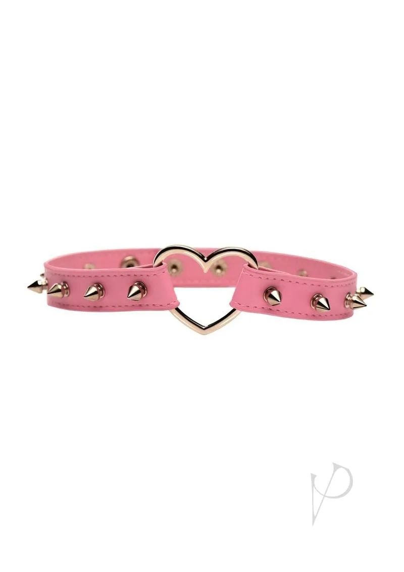 Ms Spiked Heart Choker Pnk