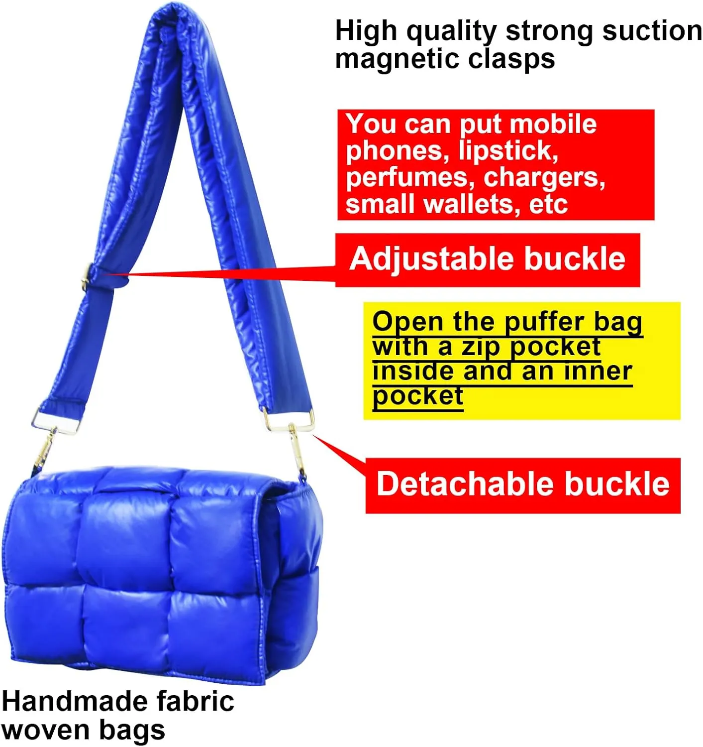 NAARIIAN Shoulder bags for women, Light-weight small puffer purses waterproof, hand-woven puffy bag crossbody handbag