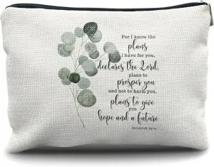 Nogrit Christian Gifts for Girls Women Jeremiah 29:11 Bible Scripture Gifts Christian Makeup Cosmetic Bag, Religious Make up Travel Toiletry Bag Jeremiah 29 11 Gifts Scripture Bag