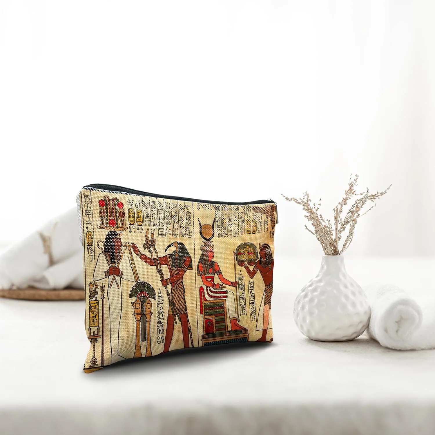 Nogrit Egyptian Gifts Makeup Cosmetic Bag - Ancient Egypt Mythology Pharaoh God Hieroglyphs Makeup Travel Toiletry Bag, Gift for Egypt Lover, Egyptian Decor