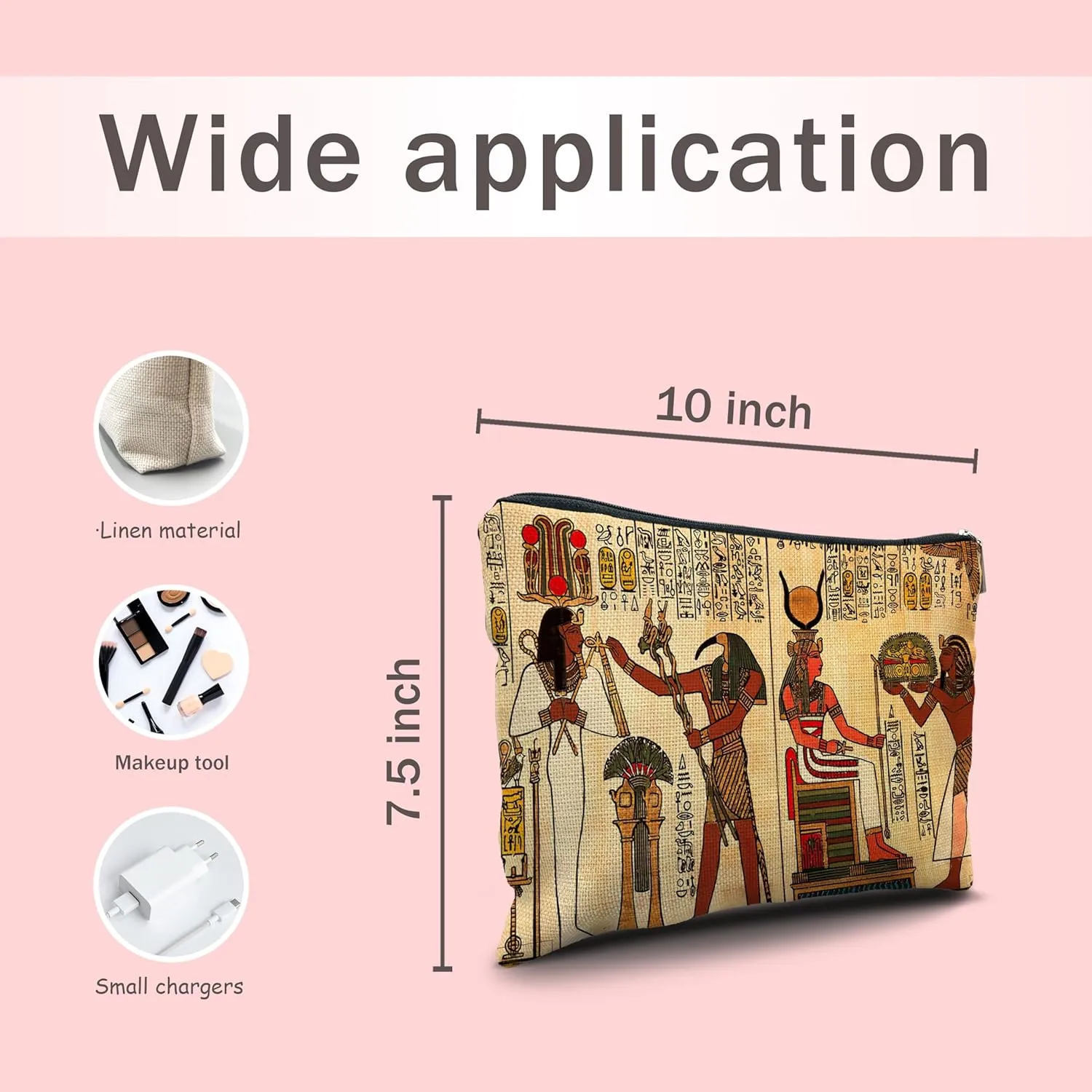 Nogrit Egyptian Gifts Makeup Cosmetic Bag - Ancient Egypt Mythology Pharaoh God Hieroglyphs Makeup Travel Toiletry Bag, Gift for Egypt Lover, Egyptian Decor