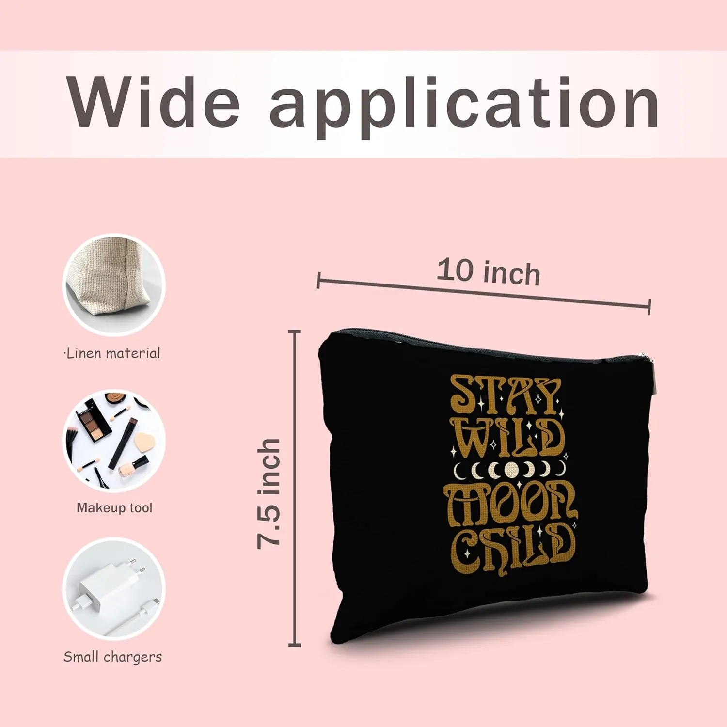 Nogrit Tarot Makeup bag,Moon Child Cosmetic Bag,Stay Wild Moon Child,Inspirational Makeup bag,Spiritual Travel Toiletry Bag,Motivational Gifts for Tarot Astrology Lovers Women
