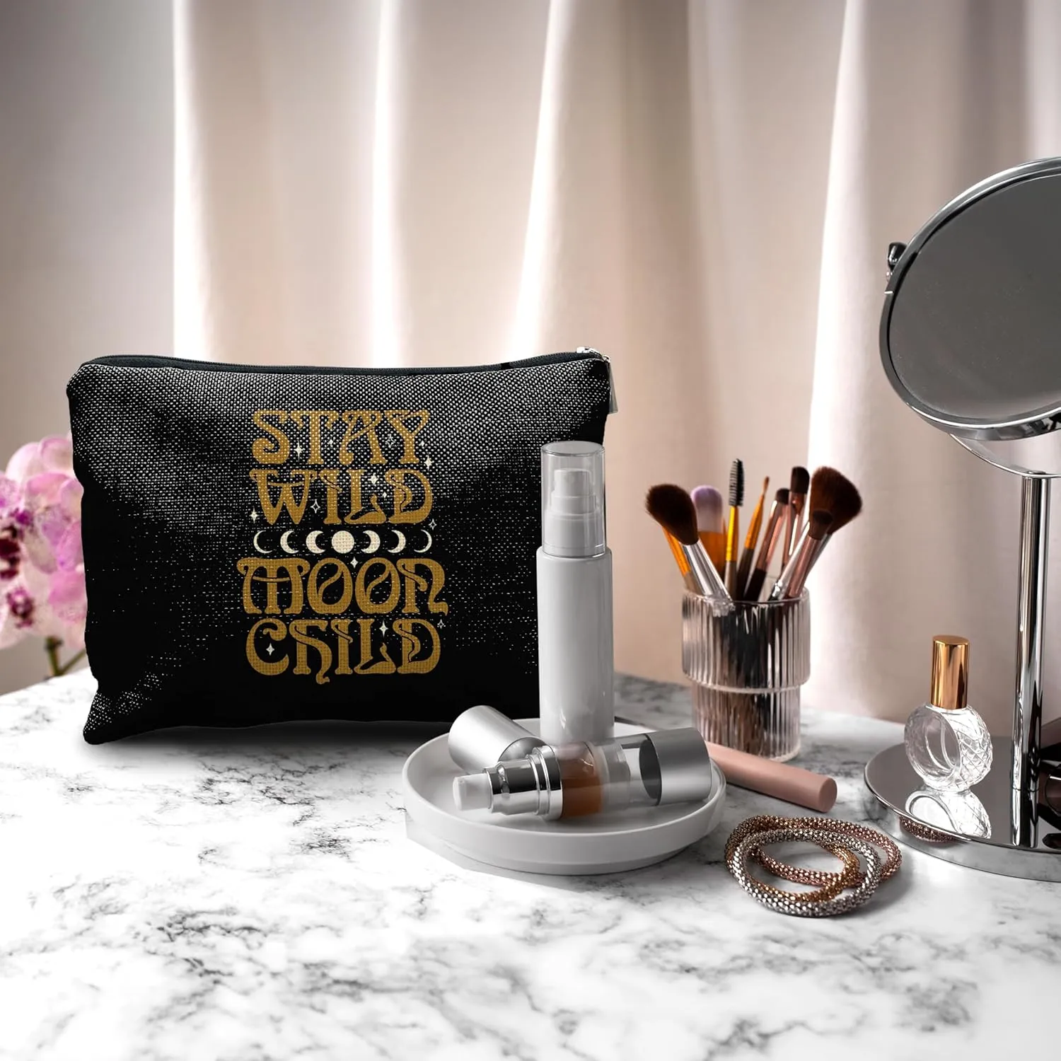 Nogrit Tarot Makeup bag,Moon Child Cosmetic Bag,Stay Wild Moon Child,Inspirational Makeup bag,Spiritual Travel Toiletry Bag,Motivational Gifts for Tarot Astrology Lovers Women