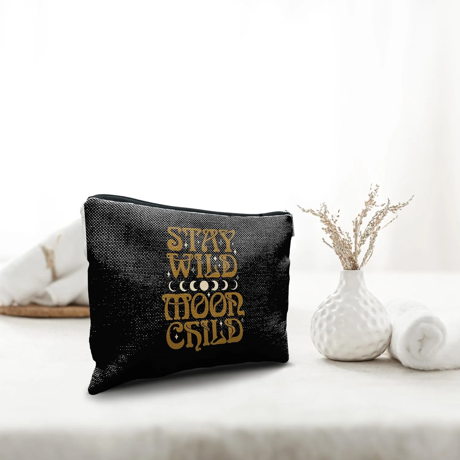 Nogrit Tarot Makeup bag,Moon Child Cosmetic Bag,Stay Wild Moon Child,Inspirational Makeup bag,Spiritual Travel Toiletry Bag,Motivational Gifts for Tarot Astrology Lovers Women