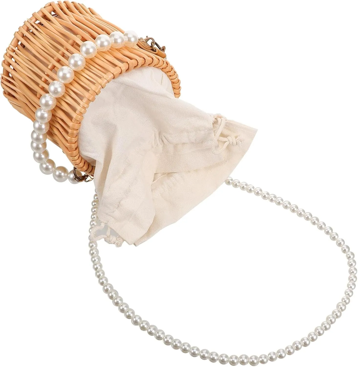 NOLITOY Woven Pearl Handbag for Women Stylish Cross Beach Bag Casual Chain Design Lightweight and Versatile Tote for Holiday and Everyday Use