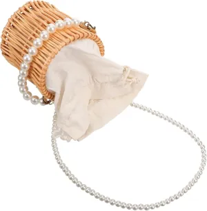 NOLITOY Woven Pearl Handbag for Women Stylish Cross Beach Bag Casual Chain Design Lightweight and Versatile Tote for Holiday and Everyday Use