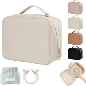 Obviously Multi-compartment Toiletry Cosmetics Bag, Travel Makeup Pouch for Women, Portable Water Resistant Versatile Large Capacity Makeup Organizer Bag (Beige)
