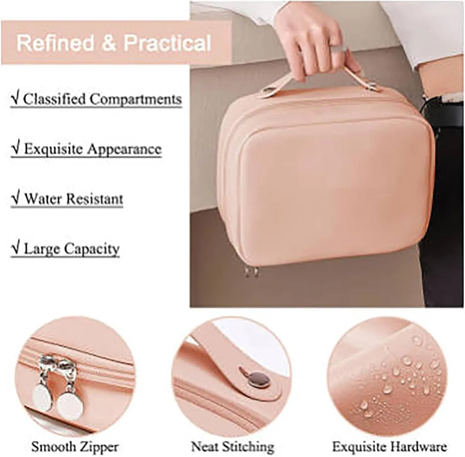 Obviously Multi-compartment Toiletry Cosmetics Bag, Travel Makeup Pouch for Women, Portable Water Resistant Versatile Large Capacity Makeup Organizer Bag (Beige)