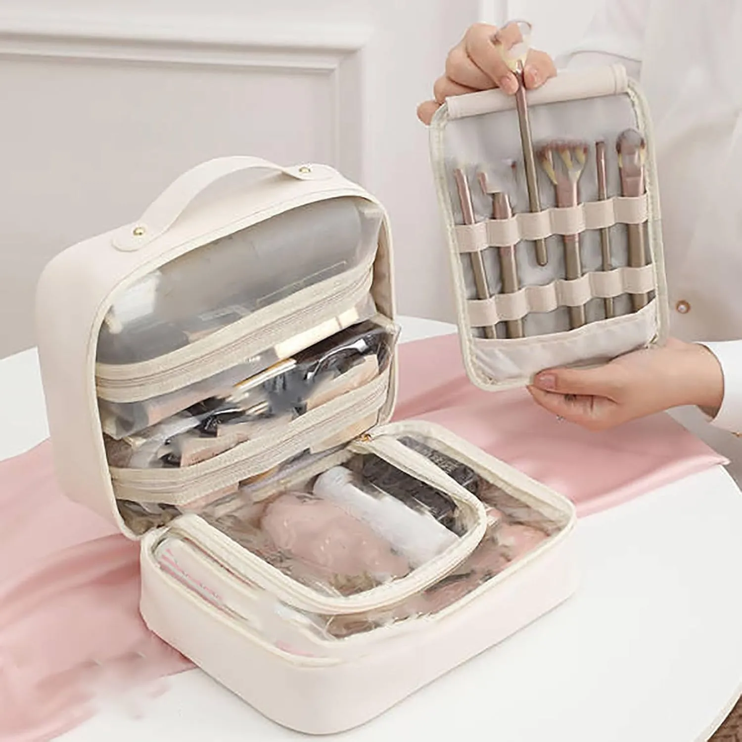 Obviously Multi-compartment Toiletry Cosmetics Bag, Travel Makeup Pouch for Women, Portable Water Resistant Versatile Large Capacity Makeup Organizer Bag (Black)