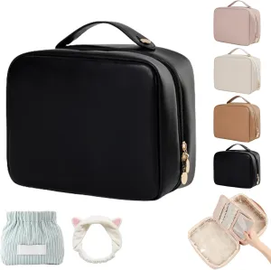 Obviously Multi-compartment Toiletry Cosmetics Bag, Travel Makeup Pouch for Women, Portable Water Resistant Versatile Large Capacity Makeup Organizer Bag (Black)