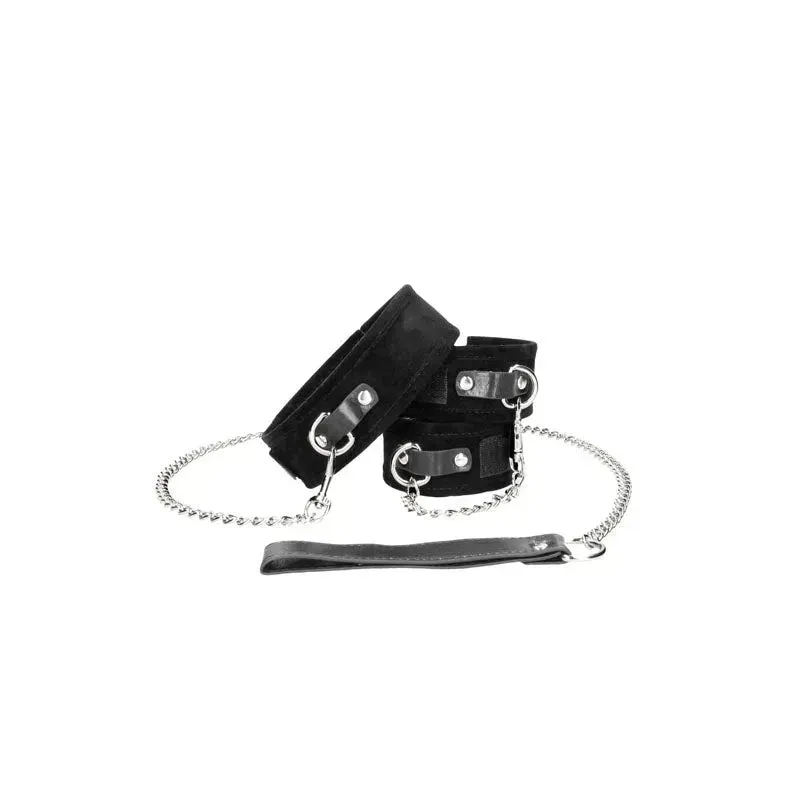 OUCH! BW Velcro Collar With Leash And Hand Cuffs