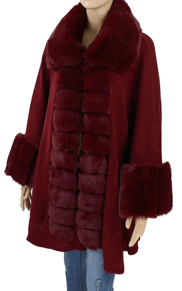 P1773 Faux Fur Trim Cape/Ruana