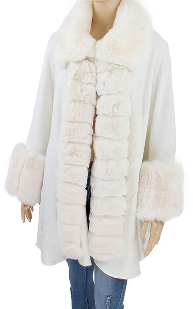 P1773 Faux Fur Trim Cape/Ruana