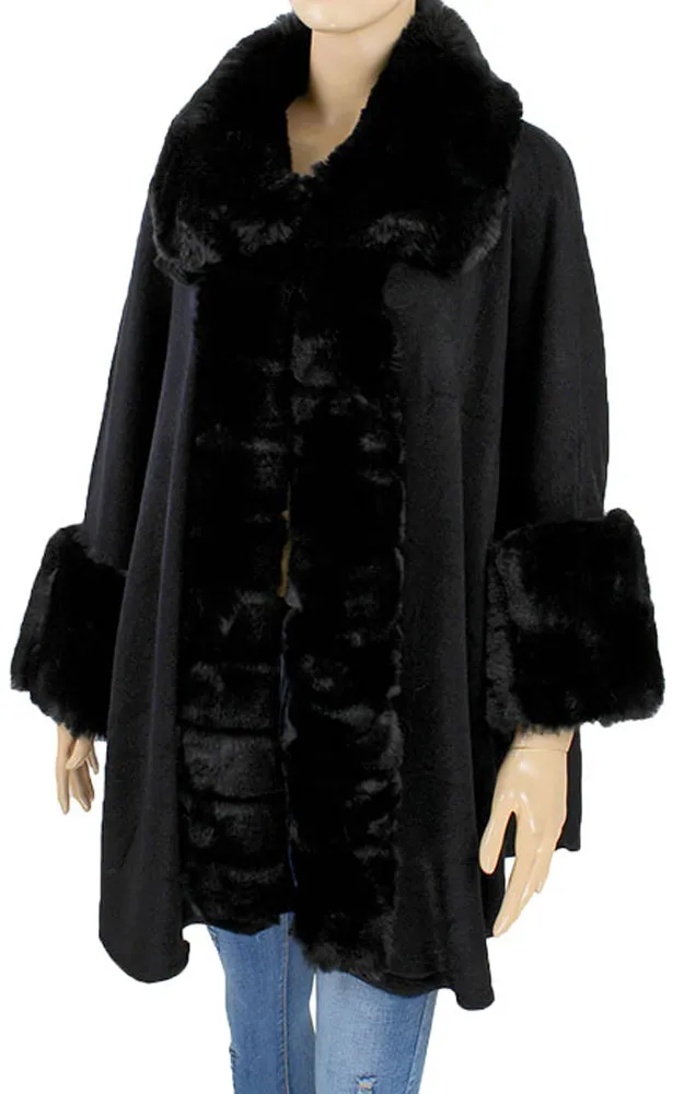 P1773 Faux Fur Trim Cape/Ruana