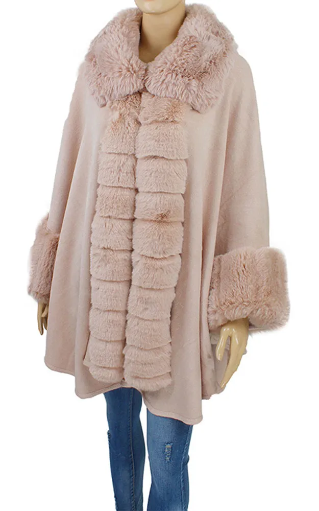 P1773 Faux Fur Trim Cape/Ruana