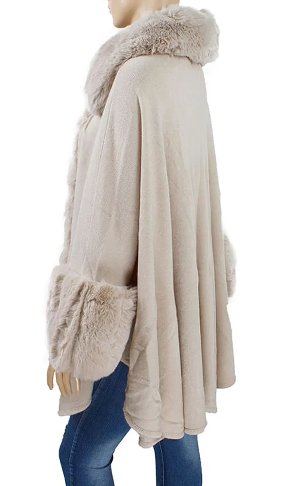 P1773 Faux Fur Trim Cape/Ruana