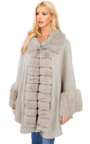P1773 Faux Fur Trim Cape/Ruana