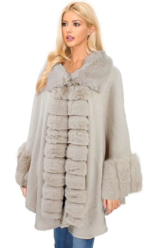 P1773 Faux Fur Trim Cape/Ruana