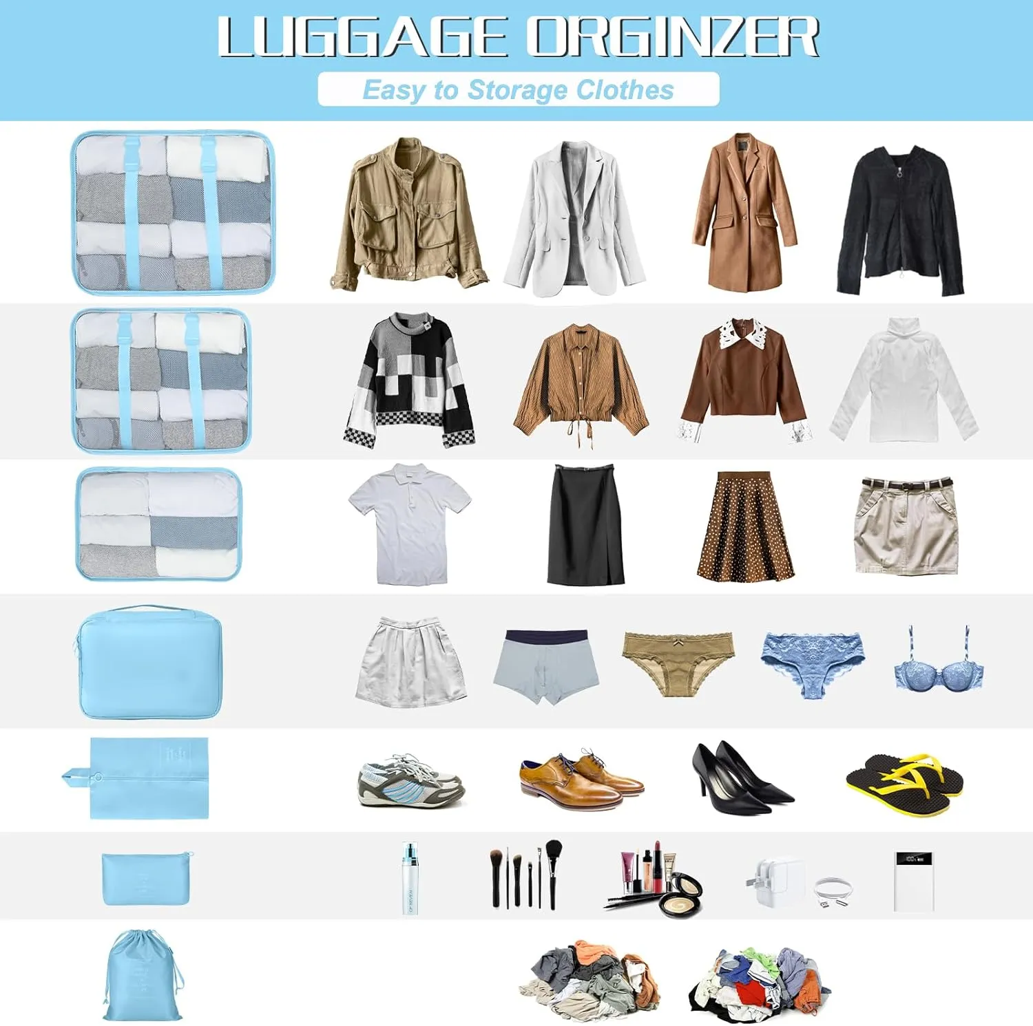 Packing Cubes 7 Set Travel Cubes for Suitcases Lightweight Luggage Packing Orginzers