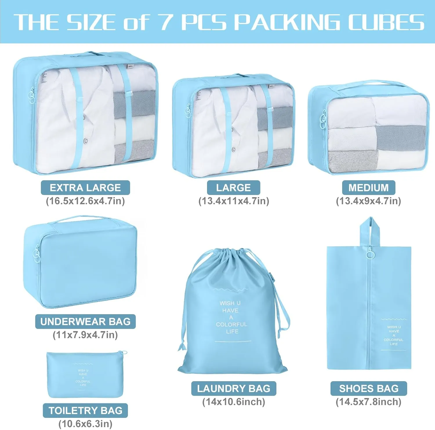 Packing Cubes 7 Set Travel Cubes for Suitcases Lightweight Luggage Packing Orginzers