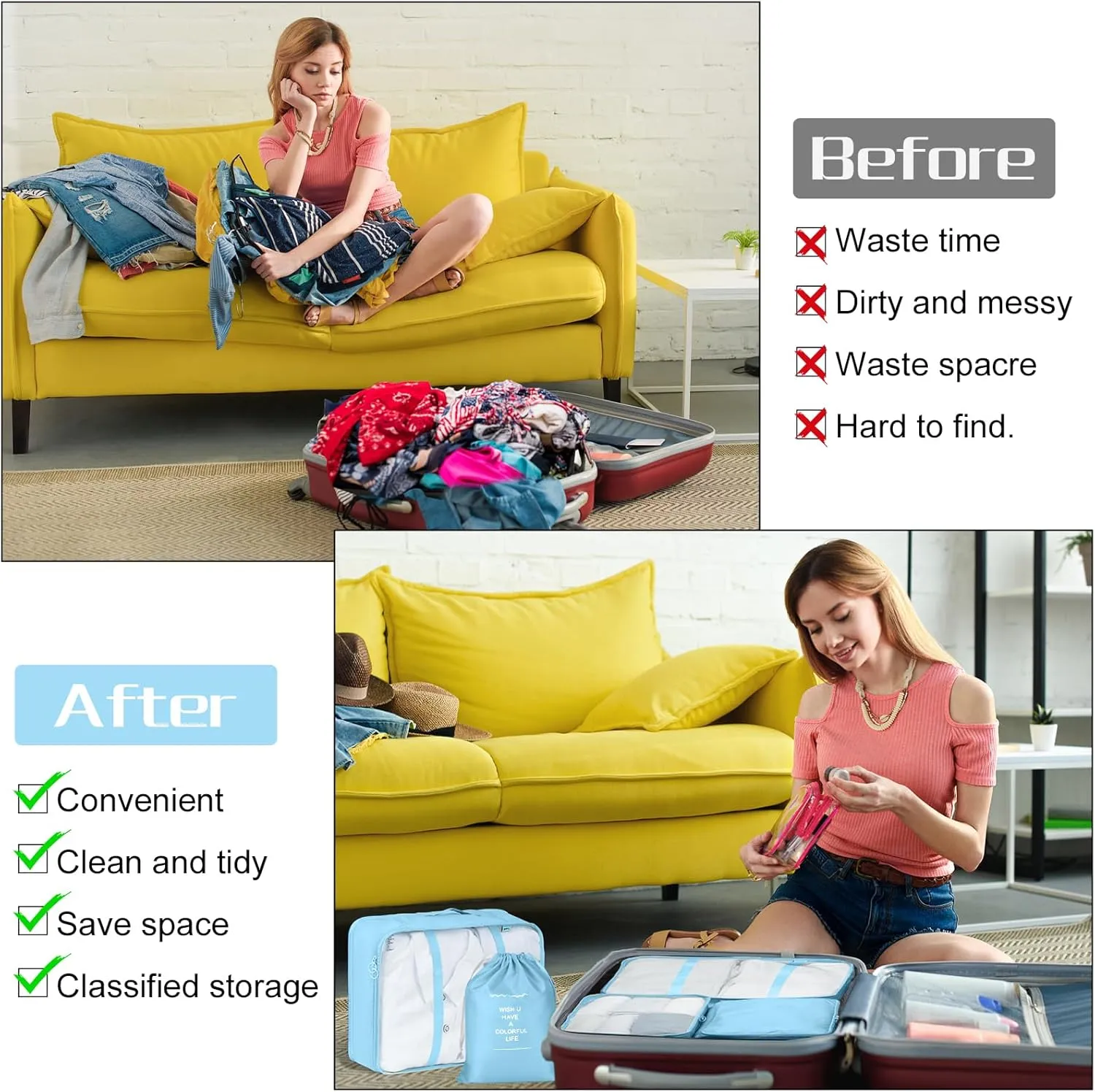 Packing Cubes 7 Set Travel Cubes for Suitcases Lightweight Luggage Packing Orginzers
