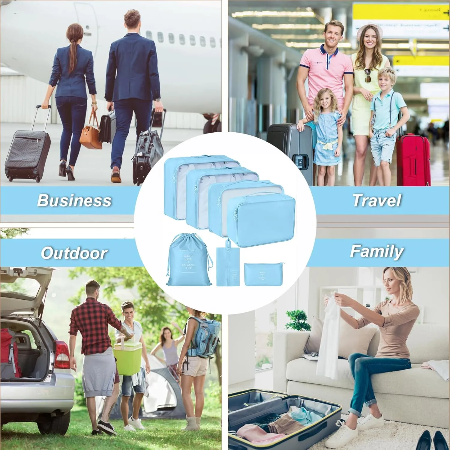 Packing Cubes 7 Set Travel Cubes for Suitcases Lightweight Luggage Packing Orginzers