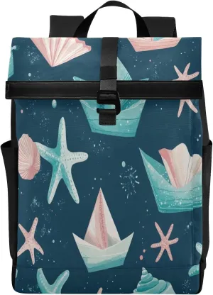 Paper Boats Starfish Shells Travel Laptop Backpack Fits 15.6 Inch Computer Slim Sturdy Lightweight Luggage Bag Water Resistant Daypack for Airplane Travel Business Hiking Weekender Work College