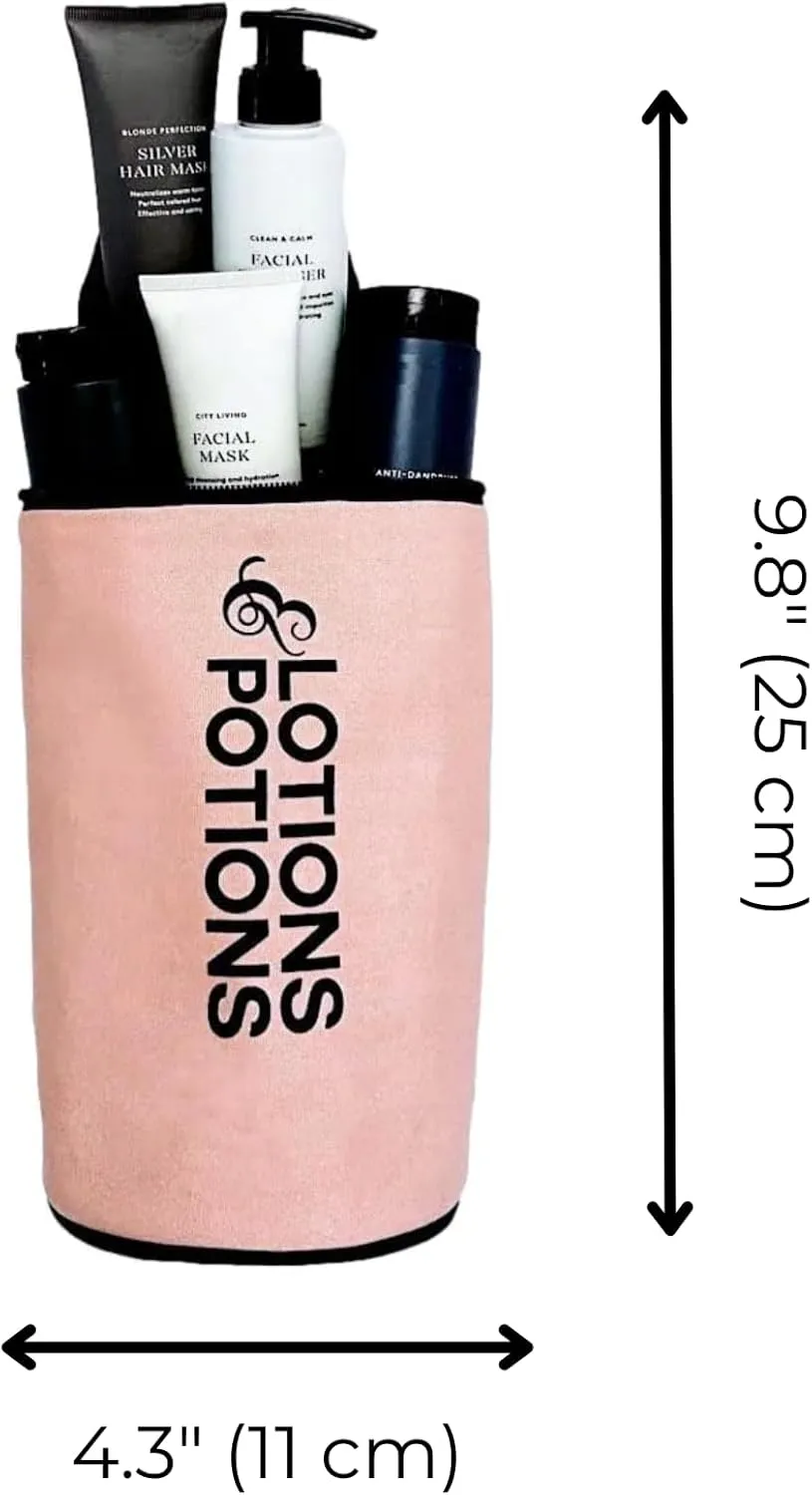 Personalised Toiletry Bag for Lotions | Monogrammed Travel Skincare Bags | Sunscreen Bags for Traveling | Skincare Case for Travel | Round Makeup Bag | Pink/Blush