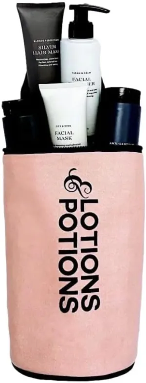 Personalised Toiletry Bag for Lotions | Monogrammed Travel Skincare Bags | Sunscreen Bags for Traveling | Skincare Case for Travel | Round Makeup Bag | Pink/Blush