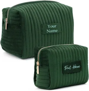 Personalized Velvet Makeup Bag,Custom Name Cosmetic Bag,Initials Travel Toiletry Bag,Bridesmaid Gifts,Birthday Gift,Gift for Her,Mothers Day Gift (Green)